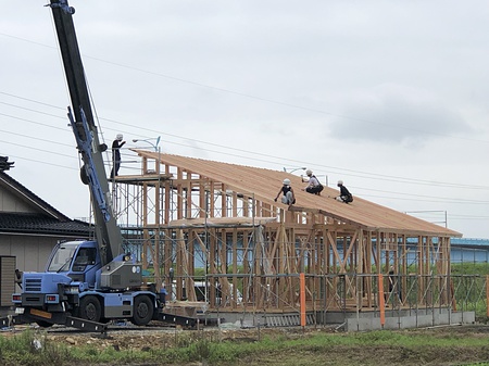 新築　注文住宅　平屋　建て方　上棟　富山