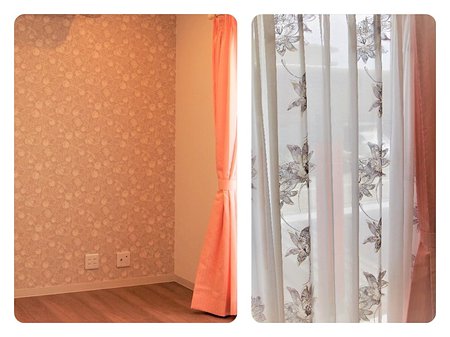 ダイニング　キッチン　注文住宅　スミノエ　カーテン　アクセントクロス